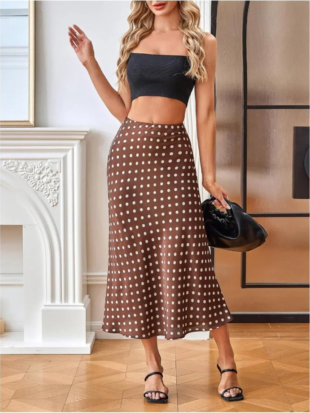 Elegant Polka Dot Maxi Skirt | High Waist Satin Ruffle A-Line | Summer Style